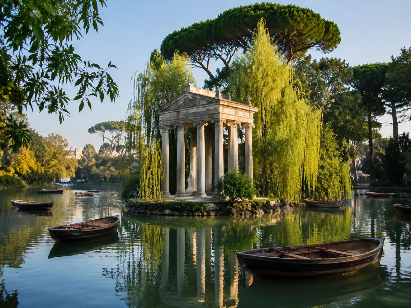 The boating lake in Villa Borghese with its neoclassical temple on the island