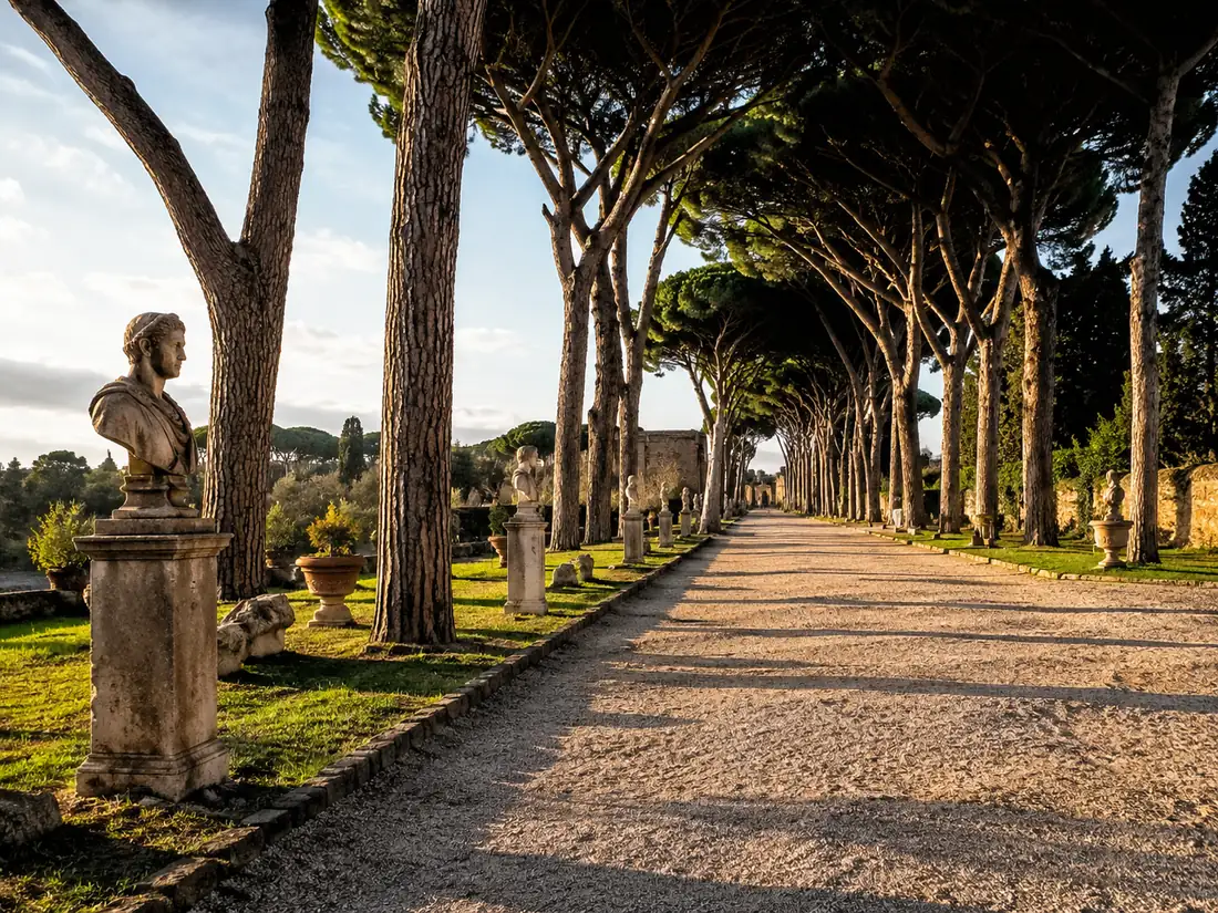 An avenue of umbrella pines in the Villa Borghese park