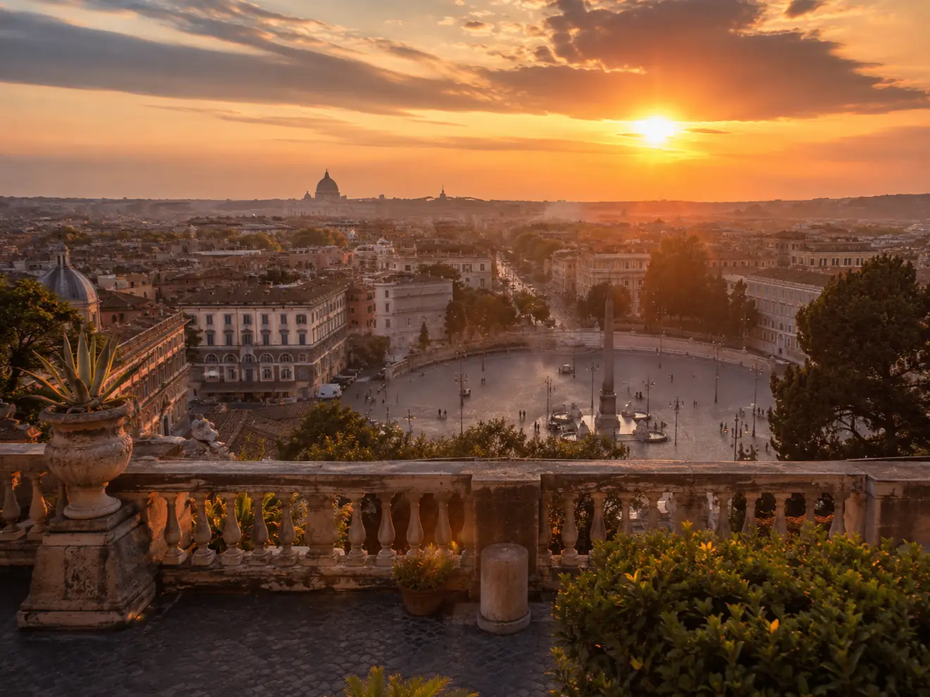The Pincio terrace at the western edge of Villa Borghese, looking over Piazza del Popolo
